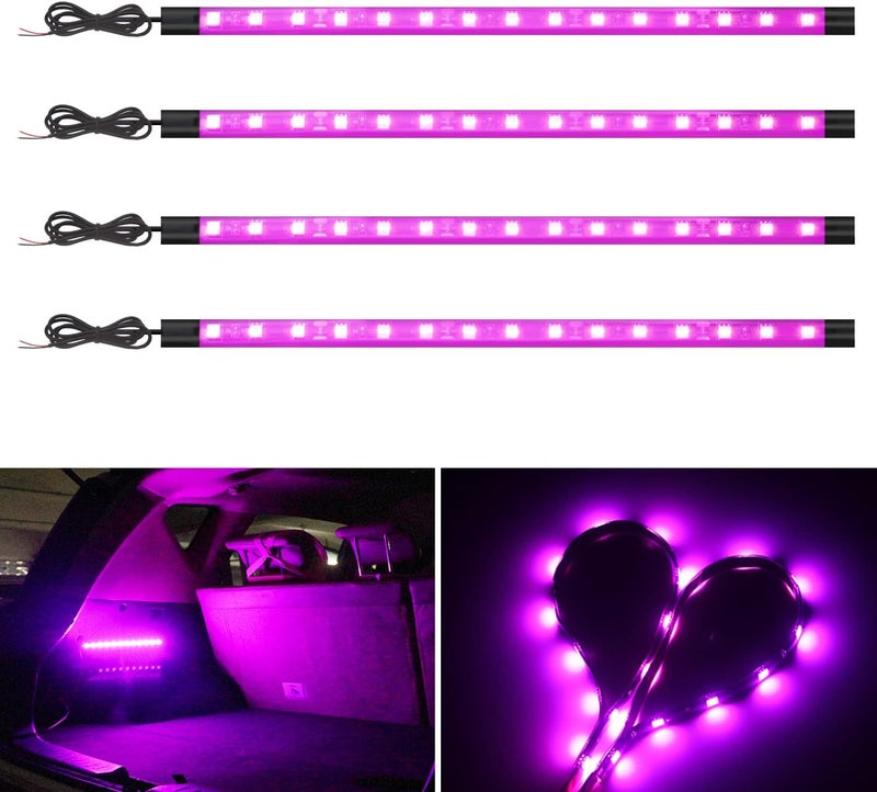 YM EBright Led Strip Lights for Cars, 27CM 5050 15SMD Waterproof Car Underglow Lights Motorcycles Golf Cart Boat Decoration Led Interior Exterior Lights Strip,DC-12V,Pinky Purple (Pack of 4) - Image 1